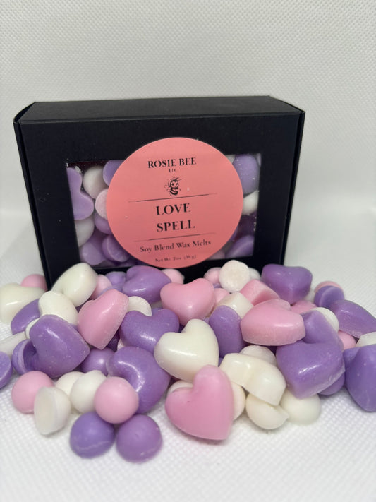 Love Spell Soy Blend Wax Melts | Heart-Shaped Wax Melts | Highly Scented Home Fragrance | Rosie Bee LLC